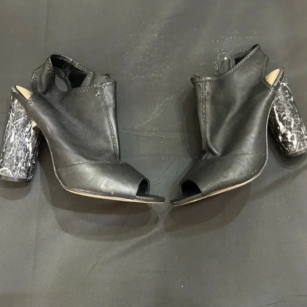 Mix No. 6 Black PeepToe BlockHeel Booties Marble Heel Womens Size 8 Faux Leather